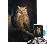 1000 Piece Jigsaw Puzzle for Teenagers Great Horned Owl Perched on Branch Help The Brain Exercise Birthday Present Toy Wall Decor for And from 14 Years And over (50x75cm)