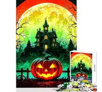 1000 Piece Jigsaw Puzzle for Teenagers Halloween Night︰ Haunted House And Pumpkin Fun Games Pattern Assembly DIY Toys Artists' Collection, Fine Arts (38x26cm)