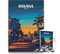 1000 Piece Jigsaw Puzzle for Teenagers Havana Cuba Cityscape Illustration Unique Challenge Game Stress Reliever Secret Santa Gifts Size 38x26cm