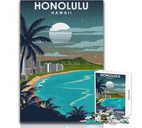1000 Piece Jigsaw Puzzle for Teenagers Honolulu Hawaii at Night Unique Challenge Game Stress Reliever Secret Santa Gifts Size 50x75cm
