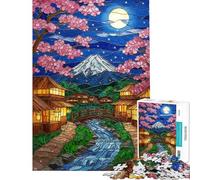 1000 Piece Jigsaw Puzzle for Teenagers Japanese Landscape Stained Glass Style Puzzle For Teenagers Enhance Memory Help The Brain Exercise Educational Family Game (Size 50x75cm)
