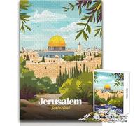 1000 Piece Jigsaw Puzzle for Teenagers Jerusalem, Palestine Illustration Unique Challenge Game Stress Reliever Secret Santa Gifts Size 50x75cm