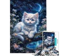 1000 Piece Jigsaw Puzzle for Teenagers Kitten Dreaming in Night for Birthday, Chrismas For Family Fun Educational Toy Suitable for People Aged 14 And Above (50X75CM)