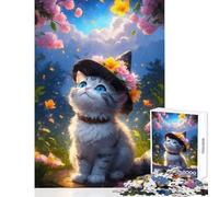 1000 Piece Jigsaw Puzzle for Teenagers Kitten in The Witch Hat Fun Games Difficult Challenge DIY Toys Artists' Collection, Fine Arts (38X26CM)