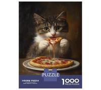 1000 Piece Jigsaw Puzzle for Teenagers Kitty's Pizza Feast -1 Adult Jigsaw Fun Games Presents for Women Unique Birthday And Xmas Gifts 38x26cm/1000pcs