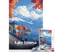 1000 Piece Jigsaw Puzzle for Teenagers Lake Geneva Autumn Landscape Fun Games Pattern Assembly DIY Toys Artists' Collection, Fine Arts (38x52cm)