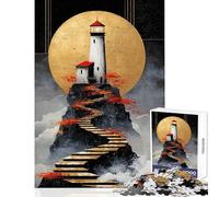 1000 Piece Jigsaw Puzzle for Teenagers Lighthouse on A Cliff with Stairs Relax Games for The Whole Family Anti-Stress Toys Artists' Collection, Fine Arts (38x52cm)