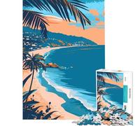 1000 Piece Jigsaw Puzzle for Teenagers Minimalist LA Beach Art for Educational Game Challenge Toy Hands-on Game Perfect Decoration Gifts Birthday (Size 38x26cm)