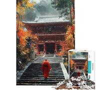1000 Piece Jigsaw Puzzle for Teenagers Monk Ascending Temple Steps in Autumn Jigsaw for Adults Hands-on Game Wall Decoration Unique Birthday And Xmas Gifts (Size 38x26cm)