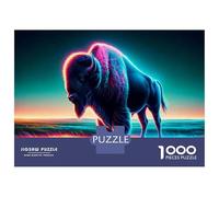 1000 Piece Jigsaw Puzzle for Teenagers Neon Buffalo Art Print Jigsaws for Adults Relaxing Games Precision Cutting Christmas Birthday Gifts 70x50cm/1000pcs