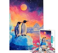 1000 Piece Jigsaw Puzzle for Teenagers Penguins on Iceberg Under Colorful Sky Help The Brain Exercise Birthday Present Toy Wall Decor for And from 14 Years And over (50x75cm)