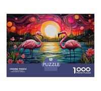 1000 Piece Jigsaw Puzzle for Teenagers Pink Flamingos Sunset Puzzle for Adults DIY Toys Difficult Hard Fun at Home Activities, 52x38cm/1000pcs