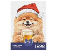 1000 Piece Jigsaw Puzzle for Teenagers Pomeranian Dog in Santa Hat with Beer Puzzles for Adults Relax Games Enhance Memory Christmas Birthday Gifts 38x26cm/1000pcs