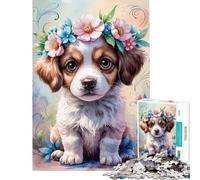1000 Piece Jigsaw Puzzle for Teenagers Puppy with Flower Crown Watercolor Help The Brain Exercise Birthday Present Toy Wall Decor for And from 14 Years And over (50x75cm)
