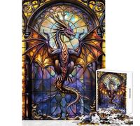 1000 Piece Jigsaw Puzzle for Teenagers Purple Church Glass Dragon Fun Games Pattern Assembly DIY Toys Artists' Collection, Fine Arts (38x52cm)