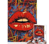 1000 Piece Jigsaw Puzzle for Teenagers Red Lips Abstract Graffiti Art Relax Games for The Whole Family Anti-Stress Toys Artists' Collection, Fine Arts (50x75cm)