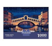 1000 Piece Jigsaw Puzzle for Teenagers Rialto Bridge Venice Night Illustration Jigsaw Fun Games Difficult Challenge Unique Birthday And Xmas Gifts 38x26cm/1000pcs