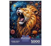 1000 Piece Jigsaw Puzzle for Teenagers Roaring Lion with Floral And Celestial Background Puzzles for Adults Relax Games Enhance Memory Christmas Birthday Gifts 52x38cm/1000pcs
