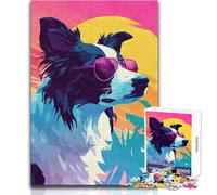 1000 Piece Jigsaw Puzzle for Teenagers s Retro Border Collie Family Fun & Game Night Pattern Assembly Great Gift Size 38x52cm