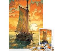 1000 Piece Jigsaw Puzzle for Teenagers Sailing Into The Sunset Fun Games Pattern Assembly DIY Toys Artists' Collection, Fine Arts (38x52cm)