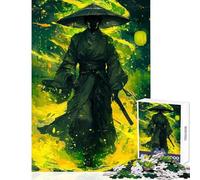 1000 Piece Jigsaw Puzzle for Teenagers Samurai in Green Flames Fun Games Pattern Assembly DIY Toys Artists' Collection, Fine Arts (38x26cm)
