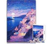 1000 Piece Jigsaw Puzzle for Teenagers Santorini Evening Stars Unique Challenge Game Stress Reliever Secret Santa Gifts Size 38x26cm
