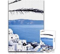 1000 Piece Jigsaw Puzzle for Teenagers Santorini Greece Ocean Unique Challenge Game Stress Reliever Secret Santa Gifts Size 38x26cm