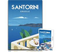1000 Piece Jigsaw Puzzle for Teenagers Santorini Greece Unique Challenge Game Stress Reliever Secret Santa Gifts Size 50x75cm