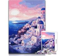 1000 Piece Jigsaw Puzzle for Teenagers Santorini Greek Sunset Unique Challenge Game Stress Reliever Secret Santa Gifts Size 50x75cm