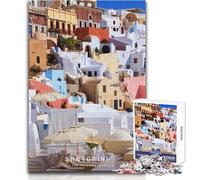 1000 Piece Jigsaw Puzzle for Teenagers Santorini Unique Challenge Game Stress Reliever Secret Santa Gifts Size 38x52cm
