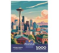 1000 Piece Jigsaw Puzzle for Teenagers Seattle Skyline with Space Needle Puzzle for Adults DIY Toys Difficult Hard Fun at Home Activities, 38x26cm/1000pcs