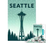 1000 Piece Jigsaw Puzzle for Teenagers Seattle Space Needle Travel Poster Jigsaw for Adults Brain Teaser Game A Work of Art Christmas Birthday Gifts (Size 38x52cm)