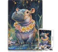 1000 Piece Jigsaw Puzzle for Teenagers Smiling Hippo with Flowers Difficult Challenge Family Game Suitable for Ages 14 And Up (size 50x75cm)