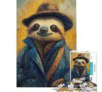 1000 Piece Jigsaw Puzzle for Teenagers Smiling Sloth in Hat Jigsaw for Adults Relaxing Games Improve Memory Fun Activities at Home (Size 38x26cm)
