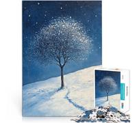 1000 Piece Jigsaw Puzzle for teenagers Snowy Night Tree Intellektuelles Spiel mit passendem Poster und Quizblatt38x26cm