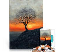 1000 Piece Jigsaw Puzzle for teenagers Solitary Tree Sunset in Charcoal and Warm Tones Stressabbau Eltern-Kind-Interaktion50x70cm
