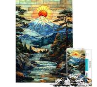 1000 Piece Jigsaw Puzzle for Teenagers Stained Glass Mount Fuji Sunset Japan Jigsaw for Adults Hands-on Game Wall Decoration Unique Birthday And Xmas Gifts (Size 50x75cm)