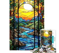 1000 Piece Jigsaw Puzzle for Teenagers Stained Glass River Sunset Fun at Home Activities, Improve Memory Family Games Suitable for Ages 14 And Up (38x52cm)