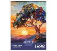 1000 Piece Jigsaw Puzzle for Teenagers Stained Glass Sunset Tree Jigsaw for Adults Family Game Analysis And Logic Fun Activities at Home 52x38cm/1000pcs