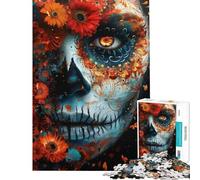 1000 Piece Jigsaw Puzzle for Teenagers Sugar Skull with Flowers Jigsaws for Adults Relax Games Difficult Challenge Unique Birthday And Xmas Gifts (Size 38x52cm)