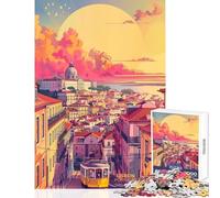 1000 Piece Jigsaw Puzzle for Teenagers Sunset in Lisbon Portugal Fun Games Difficult Challenge DIY Toys Artists' Collection, Fine Arts (75X50CM)