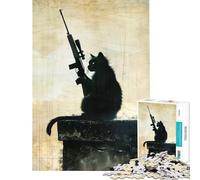 1000 Piece Jigsaw Puzzle for Teenagers The Vintage Sniper Cat Fun Activities at Home Precision Cutting Relax Games for 14+ Puzzle Game Offered (38x26cm)
