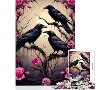 1000 Piece Jigsaw Puzzle for Teenagers Three Ravens on A Rose Tree Jigsaw 1000 Pieces Relaxing Games Gifts for Women Men Precision Cutting (38x52cm)