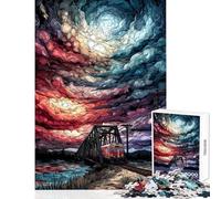 1000 Piece Jigsaw Puzzle for Teenagers Train on Bridge Under Swirling Sky Relax Games for The Whole Family Anti-Stress Toys Artists' Collection, Fine Arts (38x26cm)