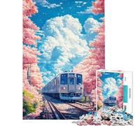 1000 Piece Jigsaw Puzzle for Teenagers Train Through Cherry Blossoms Jigsaw for Adults Brain Teaser Game A Work of Art Christmas Birthday Gifts (Size 50x75cm)