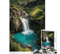 1000 Piece Jigsaw Puzzle for Teenagers Turquoise Waterfall in Green Valley Fun Games Pattern Assembly DIY Toys Artists' Collection, Fine Arts (38x26cm)
