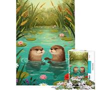 1000 Piece Jigsaw Puzzle for Teenagers Two Otters in A Pond Fun at Home Activities, Improve Memory Family Games Suitable for Ages 14 And Up (38x26cm)