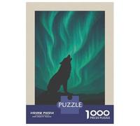 1000 Piece Jigsaw Puzzle for Teenagers Wolf Howling Under Aurora Borealis Jigsaw Puzzle Family Game Presents for Women Fun at Home Activities, 52x38cm/1000pcs