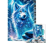 1000 Piece Jigsaw Puzzle for Teenagers Wolf in Magic Blue Light Puzzle for Adults DIY Toys Staycation Kill Time Challenging Game Gifts (Size 38x26cm)