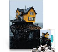1000 Piece Jigsaw Puzzle for teenagers Yellow House on a Cliff Entspannungsspiele mit passendem Poster und Quizblatt38x26cm